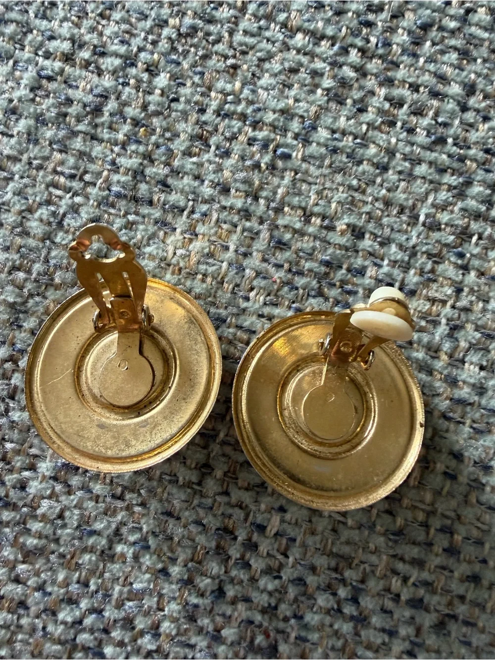 Vintage Pink Enamel Faux Pearl Center Clip-On Earrings... 1960-1970